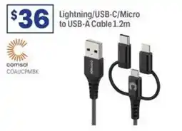 Officeworks Lightning/USB-C/Micro to USB-A Cable 1.2m offer
