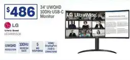 Officeworks Lg 34 uwqhd 100hz usb-c monitor offer