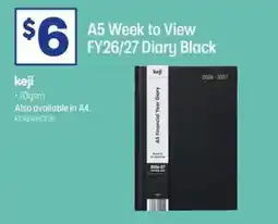 Officeworks A5 Week to View FY26/27 Diary Black offer