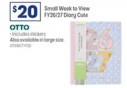 Officeworks Otto Small Week to View FY26/27 Diary Cute offer