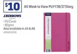 Officeworks J.burrows A5 Week to View PU FY26/27 Diary offer