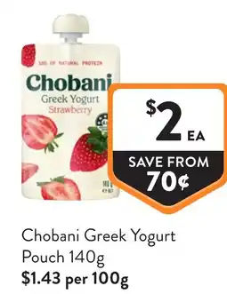 Foodworks Chobani Greek Yogurt Pouch offer