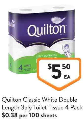 Foodworks Quilton Classic White Double Length 3ply Toilet Tissue offer