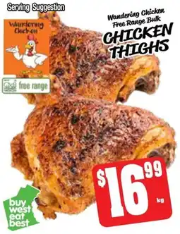Farmer Jack's Wandering chicken free range bulk chicken thighs offer