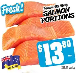 Farmer Jack's Tasmanian skin off salmon portions offer