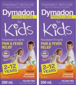 Discount Drug Stores Dymadon Paracetamol For Kids 2-12 Years Colour Free Orange Flavour offer