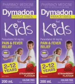 Discount Drug Stores Dymadon Paracetamol For Kids 2-12 Years Colour Free Strawberry Flavour offer