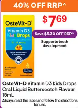Discount Drug Stores OsteVit-D Vitamin D3 Kids Drops Oral Liquid Butterscotch Flavour offer