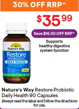 Discount Drug Stores Nature’s Way Restore Probiotic Daily Health 90 Capsules offer