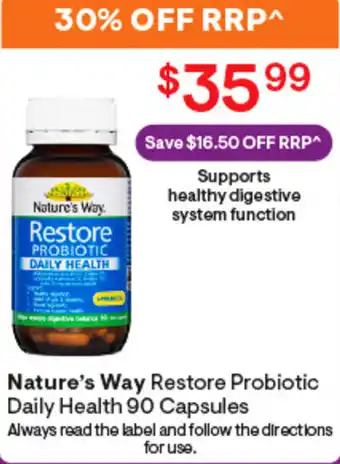 Discount Drug Stores Nature’s Way Restore Probiotic Daily Health 90 Capsules offer
