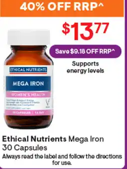 Discount Drug Stores Ethical Nutrients Mega Iron 30 Capsules offer