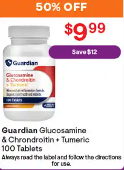 Discount Drug Stores Guardian Glucosamine & Chrondroitin + Tumeric 100 Tablets offer
