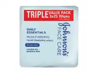 Good Price Pharmacy Johnson&#039;s Daily Essentials Cleansing Wipes Dry Skin 25 Wipes 3 Pack offer