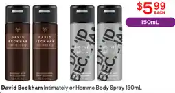 Discount Drug Stores David Beckham Intimately or Homme Body Spray offer