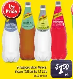 Farmer Jack's Schweppes Mixer Mineral Soda or Soft Drinks offer