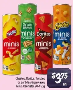 Farmer Jack's Cheetos Doritos Twisties or Sunbites Grainwaves Minis Cannister offer