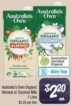 Farmer Jack's Australias Own Organic Almond or Coconut Milk offer