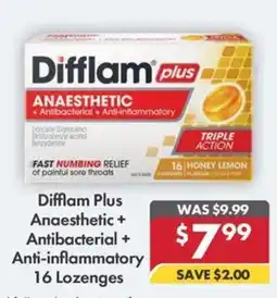 Pharmacy4Less Difflam Plus Anaesthetic + Antibacterial + Anti-inflammatory 16 Lozenges offer