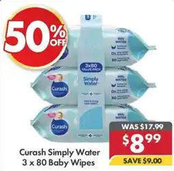 Pharmacy4Less Curash Simply Water 3 x 80 Baby Wipes offer