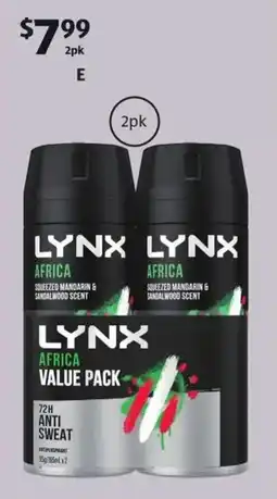 ALDI Lynx Africa Deodorant 72 Hour Antiperspirant offer