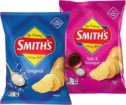 IGA Smith’s Crinkle Cut Chips 150‑170g Selected Varieties offer