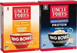 IGA Uncle Tobys Big Bowl Oats Quick Sachets Selected Varieties offer