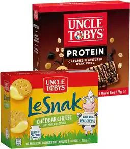 IGA Uncle Tobys Protein Bars 5 Pack or Le Snak 6 Pack Selected Varieties offer