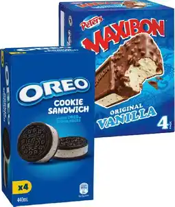 IGA Peters Maxibon, Oreo Cookie Sandwich or Nestlé Kit Kat Ice Cream 4 Pack Selected Varieties offer