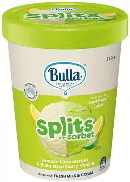 IGA Bulla Splits with Sorbet 1 Litre or Chupa Chups Mixed Minis Sticks 10 Pack Selected Varieties offer