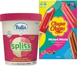 IGA Bulla Splits with Sorbet 1 Litre or Chupa Chups Minis 10 Pack Selected Varieties offer