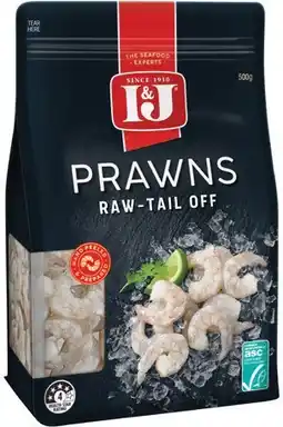 IGA I&J Raw Prawns Tail Off offer