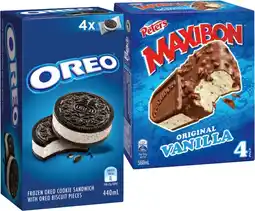 IGA Peters Maxibon or Oreo Ice Cream 4 Pack Selected Varieties offer