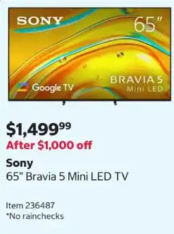 Costco 65" Bravia 5 Mini LED TV offer