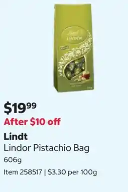 Costco Lindor Pistachio Bag offer