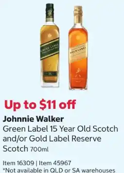 Costco Johnnie Walker Green Label 15 Year Old Scotch and/or Gold Label Reserve offer