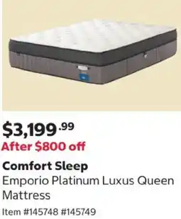 Costco Emporio Platinum Luxus Queen Mattress offer