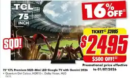 The Good Guys 75" C7L Premium SQD-Mini LED Google TV with Gemini 2026 offer