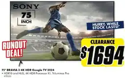 The Good Guys 75" BRAVIA 3 4K HDR Google TV 2024 offer