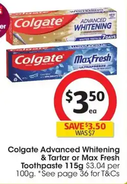 Coles Colgate Advanced Whitening Toothpaste And Tartar Control offer
