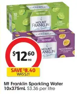 Coles Mount Franklin Lightly Sparkling Water Lime Multipack Cans offer