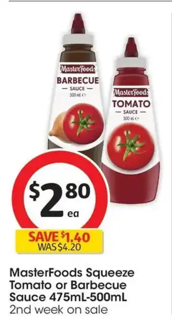 Coles MasterFoods Squeeze Tomato or Barbecue Sauce offer