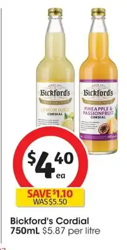 Coles Bickford's Cordial offer