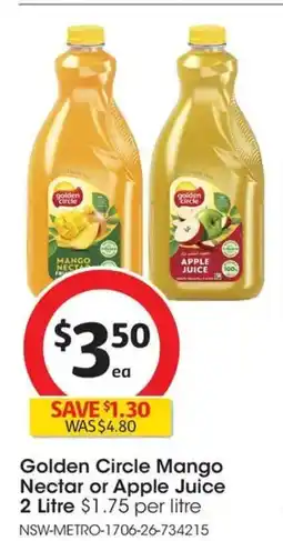 Coles Golden Circle Mango Nectar or Apple Juice offer