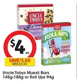 Coles Uncle Tobys Muesli Bars or Roll Ups offer