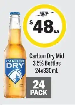 Coles Carlton Dry Mid 3.5% Bottles offer