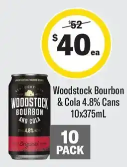 Coles Woodstock Bourbon &Cola 4.8% Cans offer
