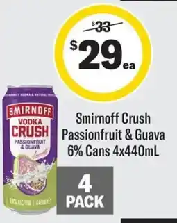 Coles Smirnoff Crush Passionfruit & Guava 6% Cans offer