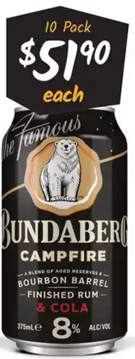 Cellarbrations Bundaberg Campfire Rum & Cola 8% Cans offer
