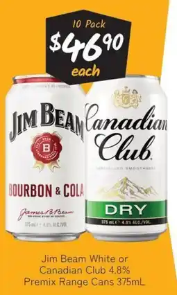 Cellarbrations Jim Beam White or Canadian Club 4.8% Premix Range Cans offer