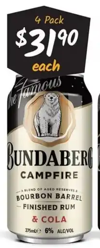 Cellarbrations Bundaberg Campfire Rum & Cola 6% offer